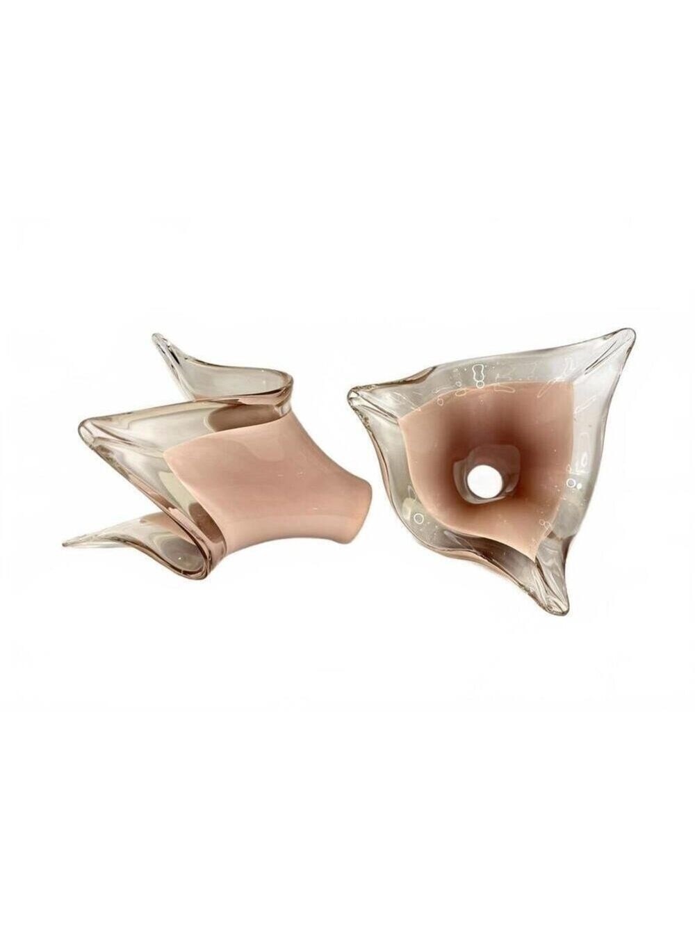 Set of 2 Vintage Blush Pink Flower Lamp Shade Murano Style Hand-Blown Glass